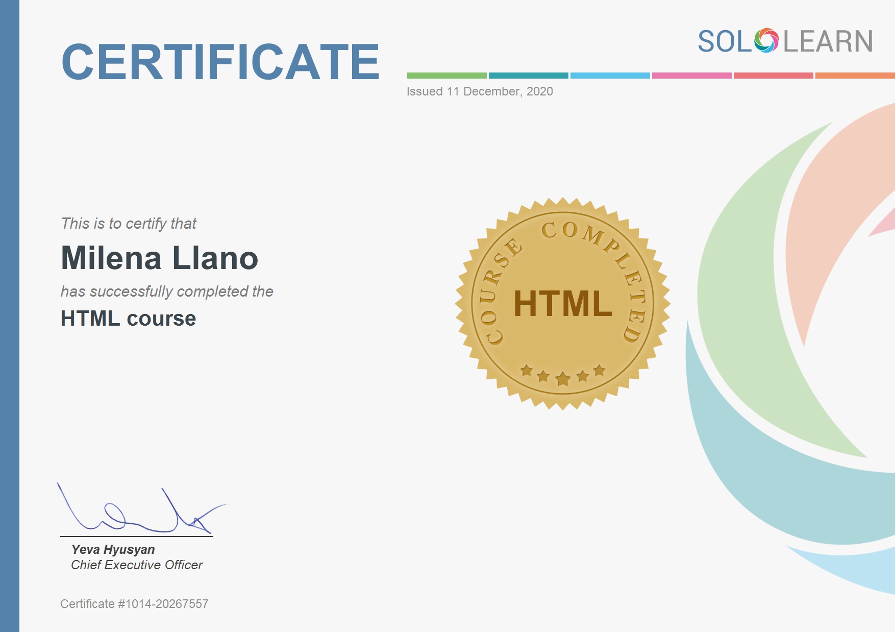 El meu certificat d'HTML de SoloLearn